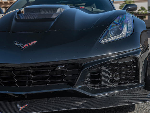 2019 CHEVROLET CORVETTE C7 ZR1 CARBON FIBER FRONT BUMPER VENT BROWS INSERTS (PAIR)